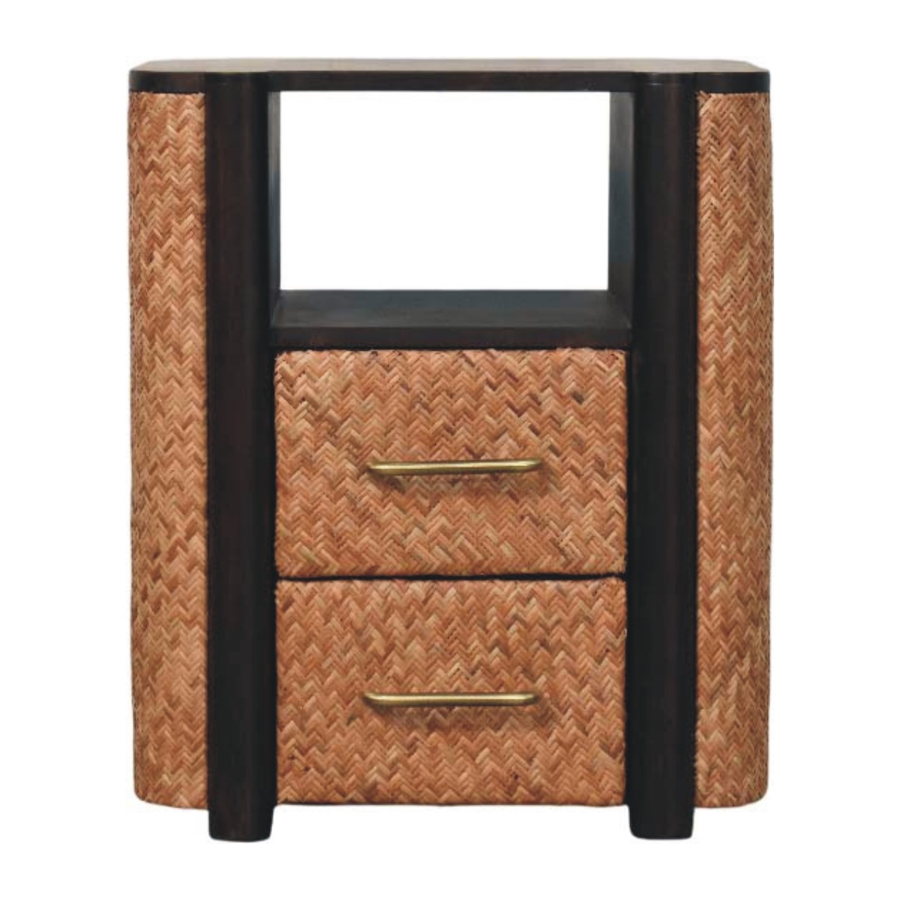 Solid Mango Wood Velvet Mocha 2 Drawer Havana Nightstand