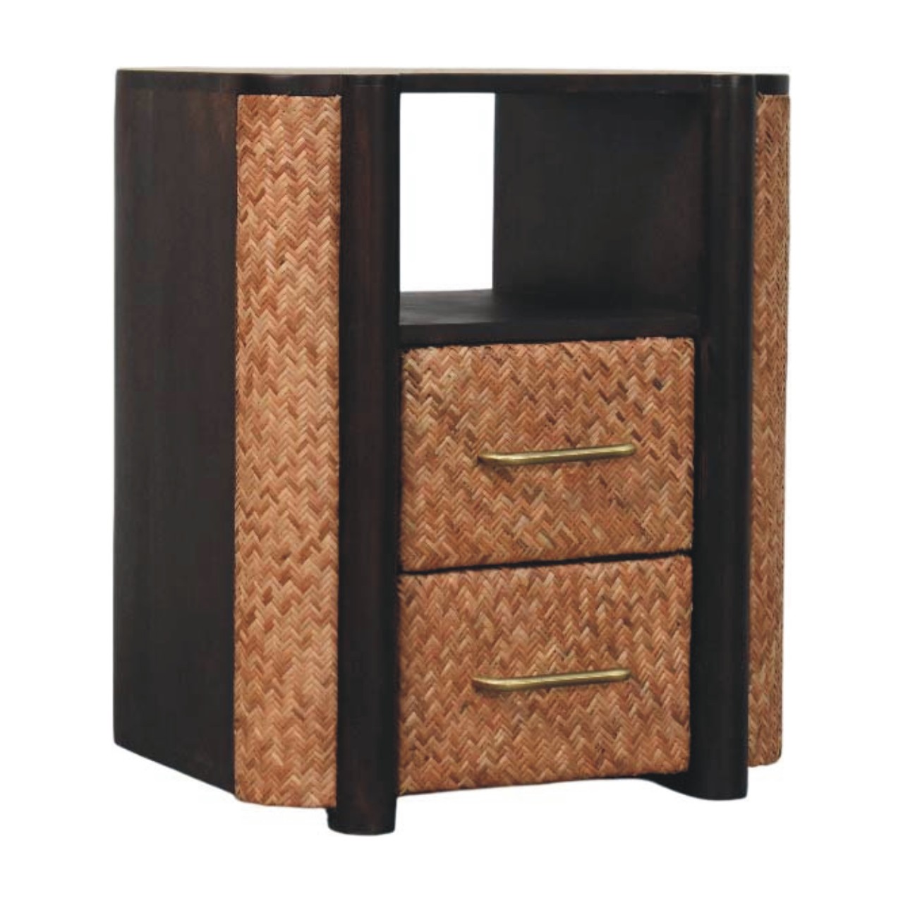 Solid Mango Wood Velvet Mocha 2 Drawer Havana Nightstand - Image 2
