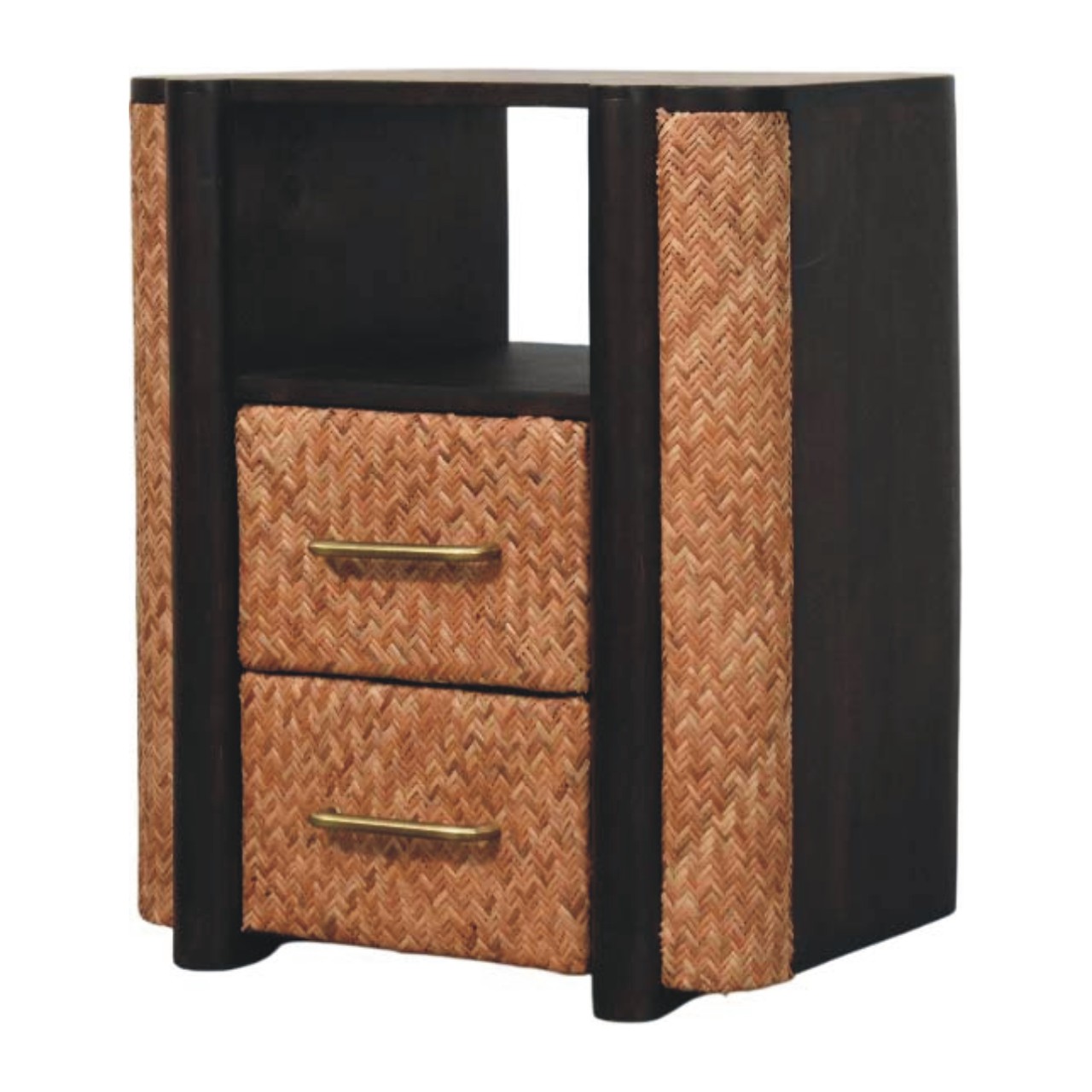 Solid Mango Wood Velvet Mocha 2 Drawer Havana Nightstand - Image 3
