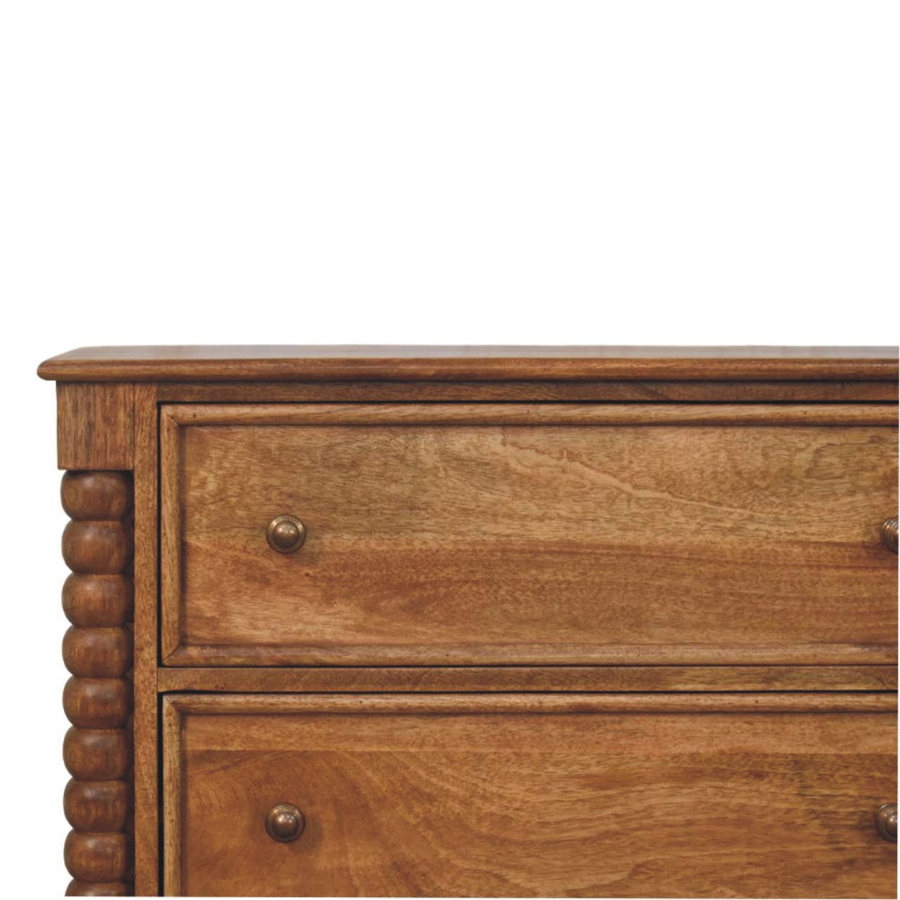 Solid Mango Wood Amber Oak Finished Spindle Leg 3 Drawer Chest of Drawers - Image 3