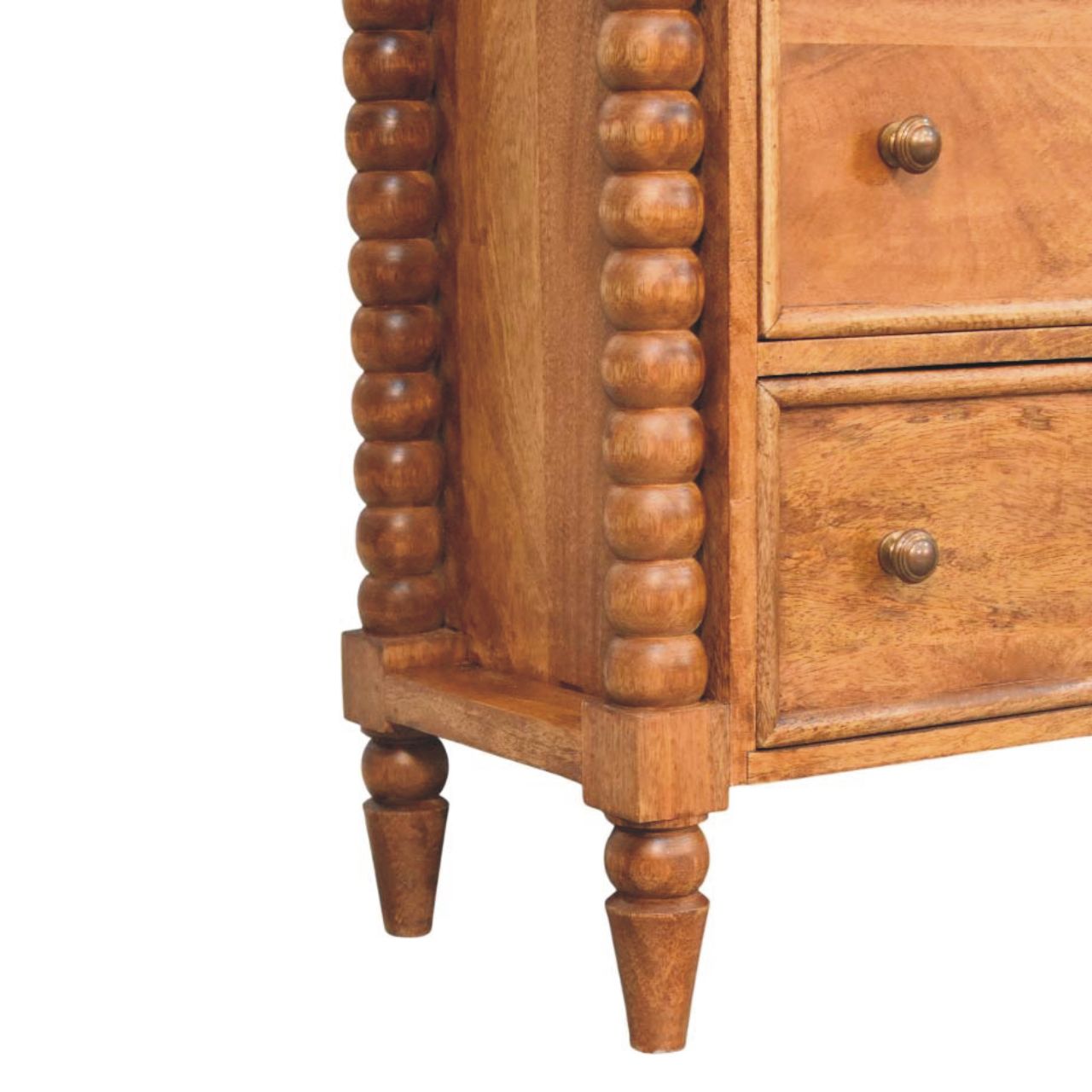 Solid Mango Wood Amber Oak Finished Spindle Leg 3 Drawer Chest of Drawers - Image 6