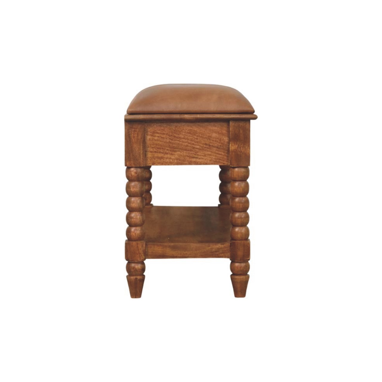 Solid Mango Wood Amber Oak Spindle Legs 2 Drawer Leather Bench - Image 9