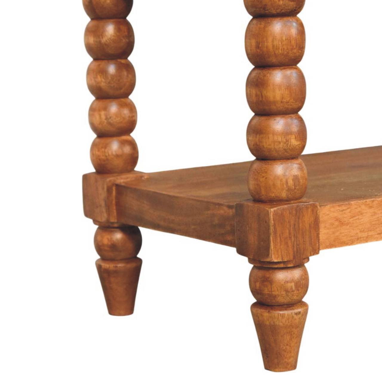 Solid Mango Wood Amber Oak Spindle Legs 2 Drawer Leather Bench - Image 7