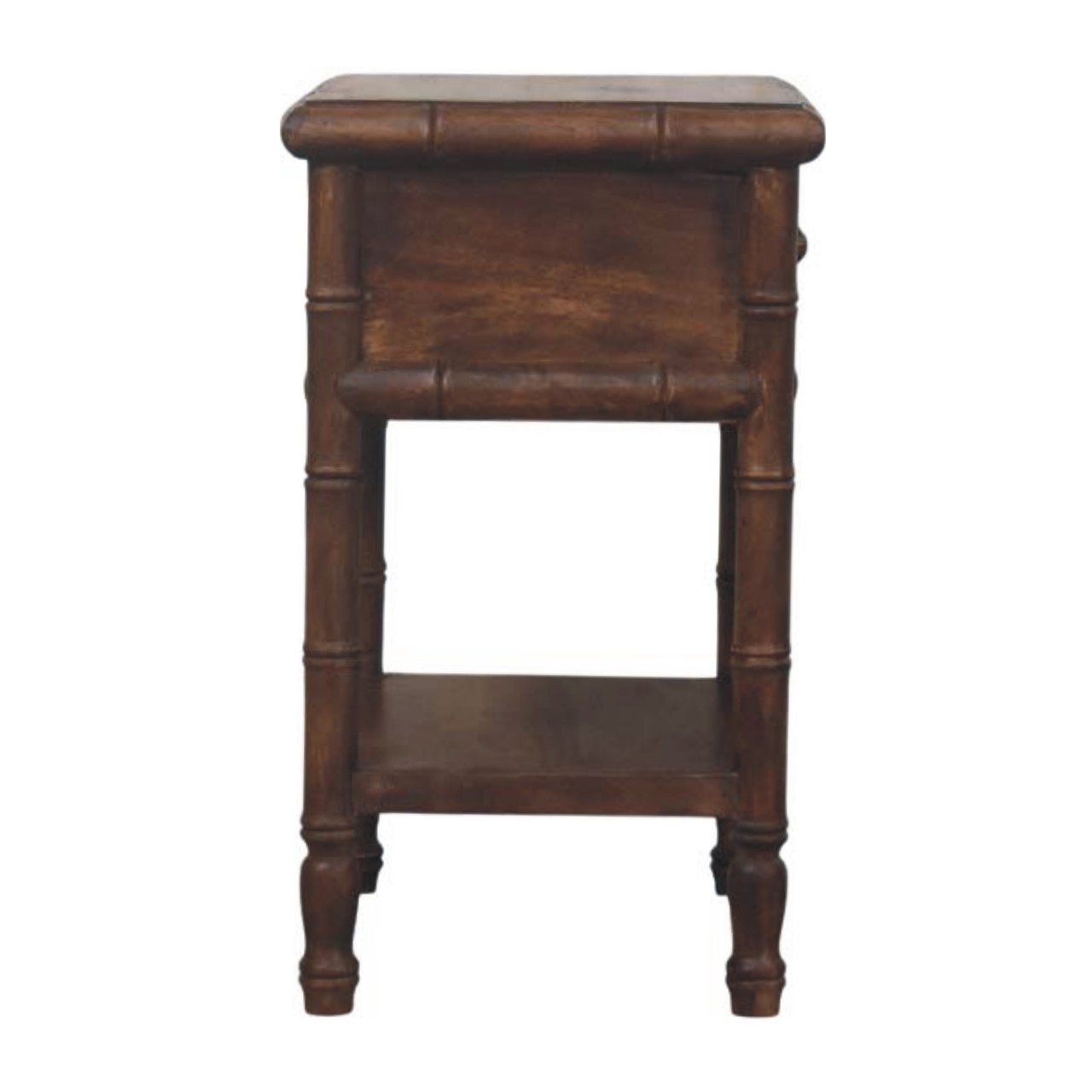 Solid Mango Wood Roasted Almond 1 Drawer Bamboo Carved Bedside Table - Image 7