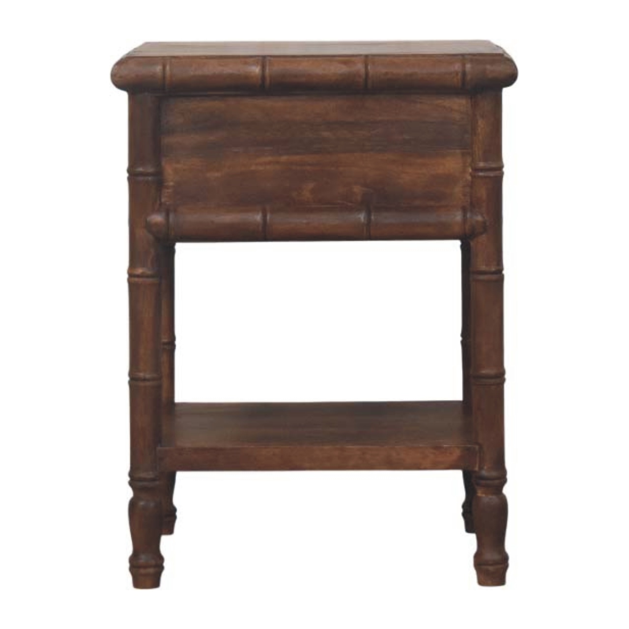Solid Mango Wood Roasted Almond 1 Drawer Bamboo Carved Bedside Table - Image 8