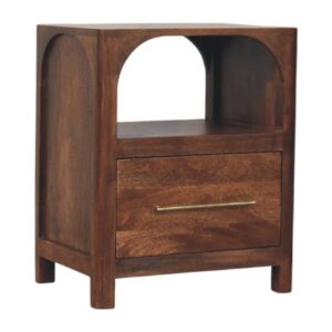 Solid Mango Wood Roasted Almond Finished 1 Drawer Arc-Line Bedside Table