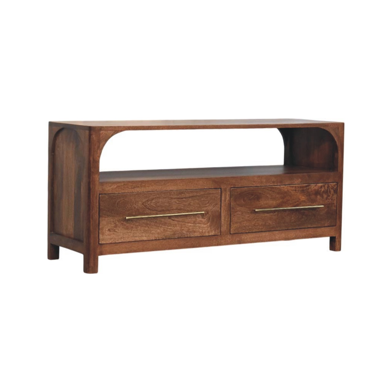 Solid Mango Wood Roasted Almond Finished Arc-Line 2 Drawer Media Console - Image 2
