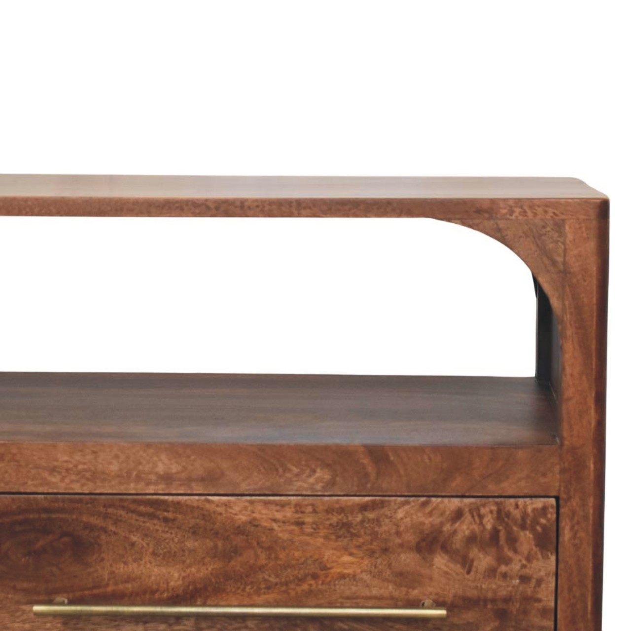 Solid Mango Wood Roasted Almond Finished Arc-Line 2 Drawer Media Console - Image 3