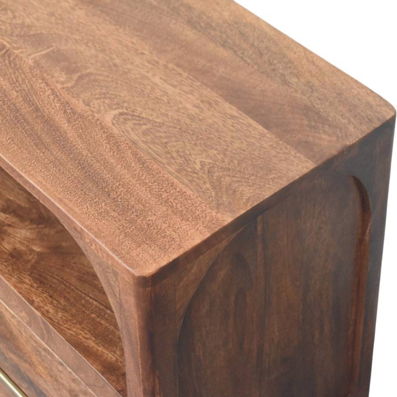 Solid Mango Wood Roasted Almond Finished Arc-Line 2 Drawer Media Console - Image 4