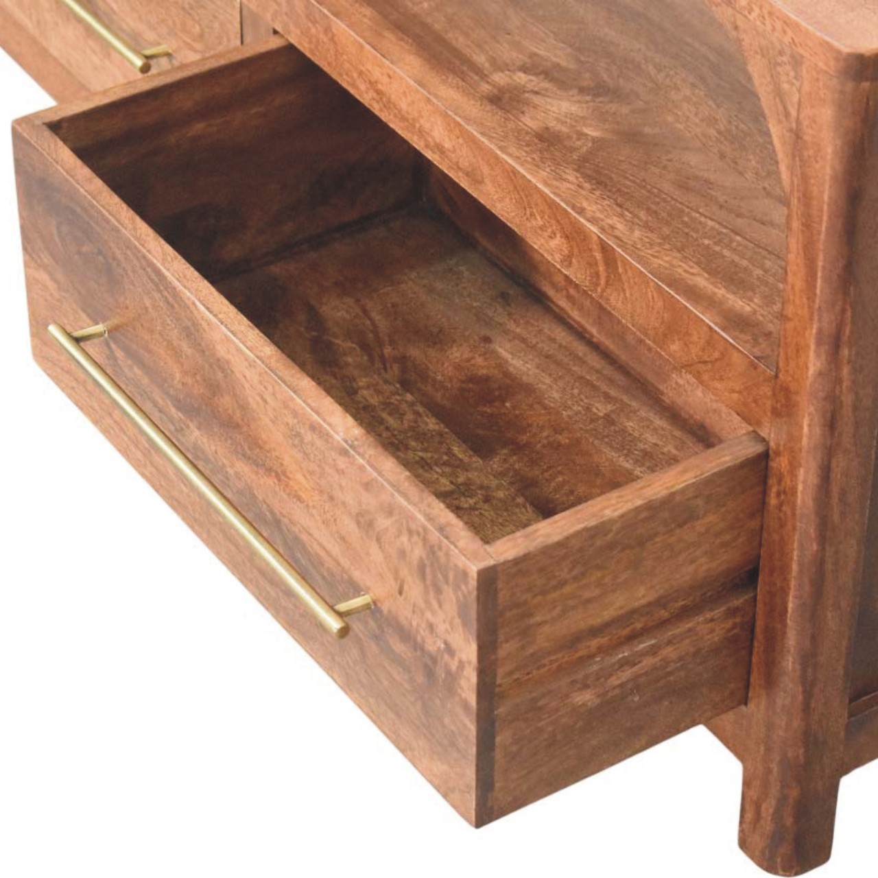 Solid Mango Wood Roasted Almond Finished Arc-Line 2 Drawer Media Console - Image 5