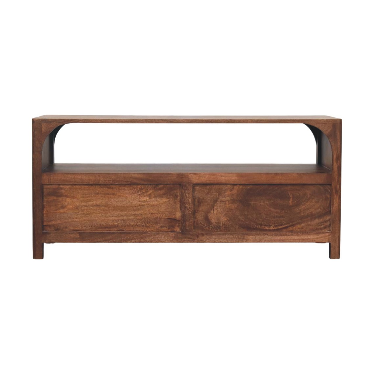 Solid Mango Wood Roasted Almond Finished Arc-Line 2 Drawer Media Console - Image 8