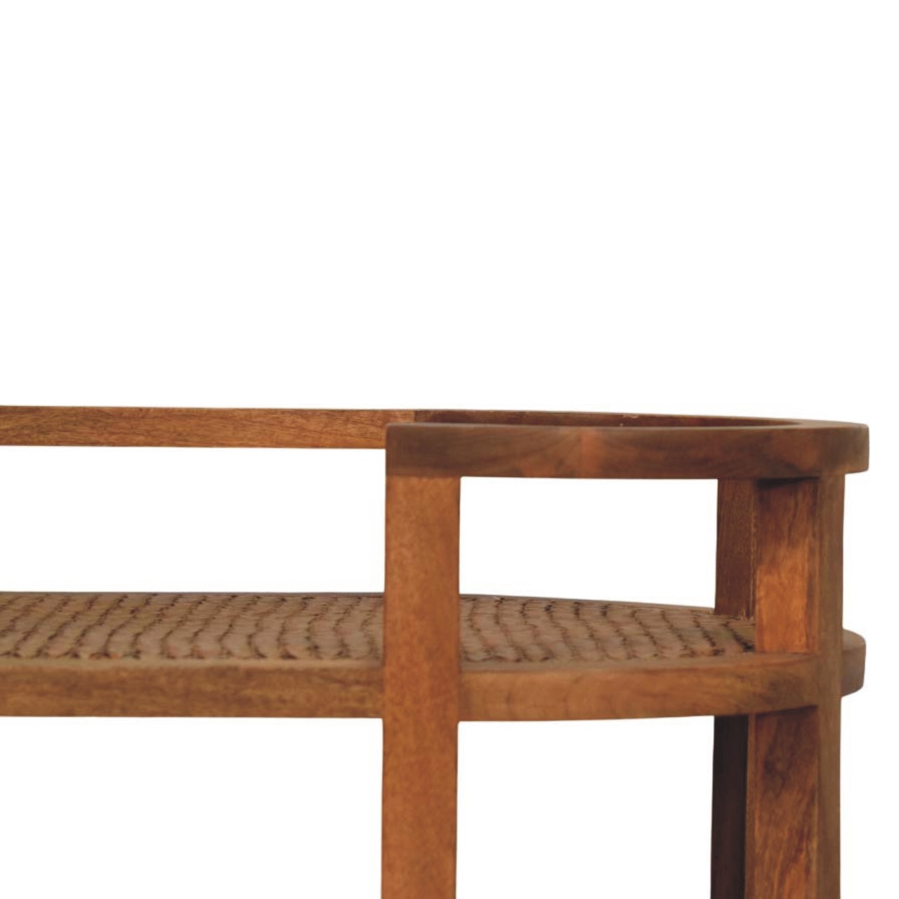 Solid Mango Wood Golden Teak Finished 2 Shelf Saffron Rattan Butler Table - Image 3