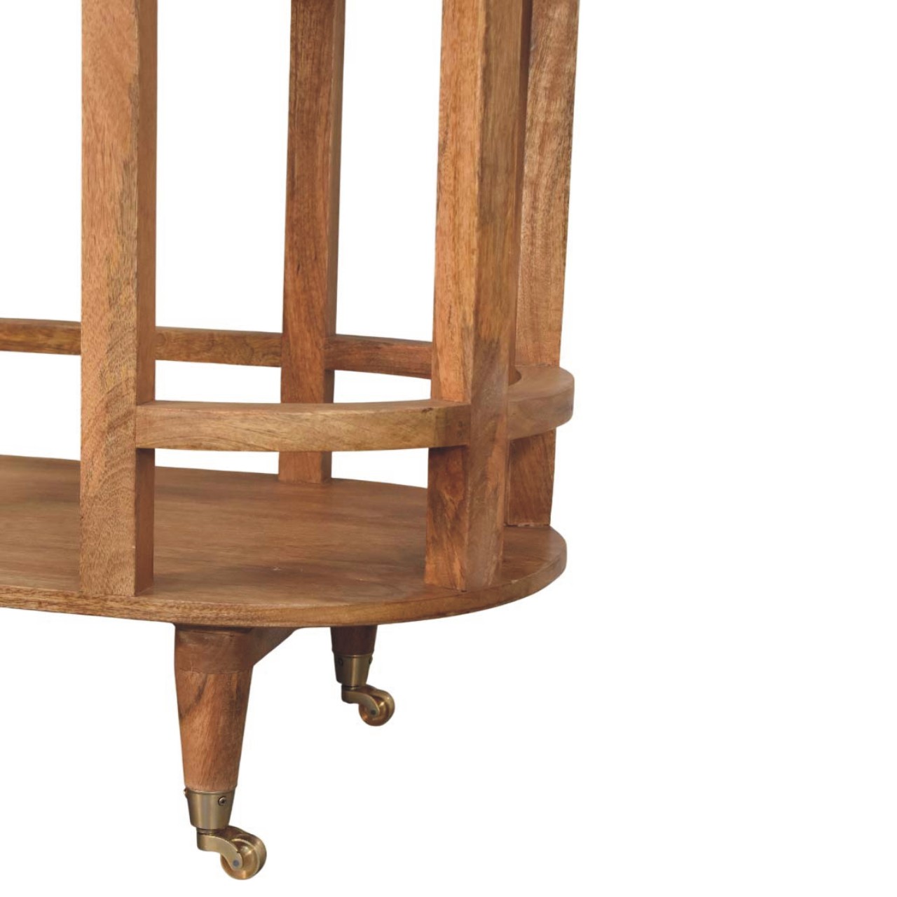 Solid Mango Wood Golden Teak Finished 2 Shelf Saffron Rattan Butler Table - Image 6