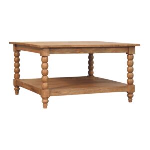 Solid Mango Wood Golden Teak Finished Spindle Leg Coffee Table