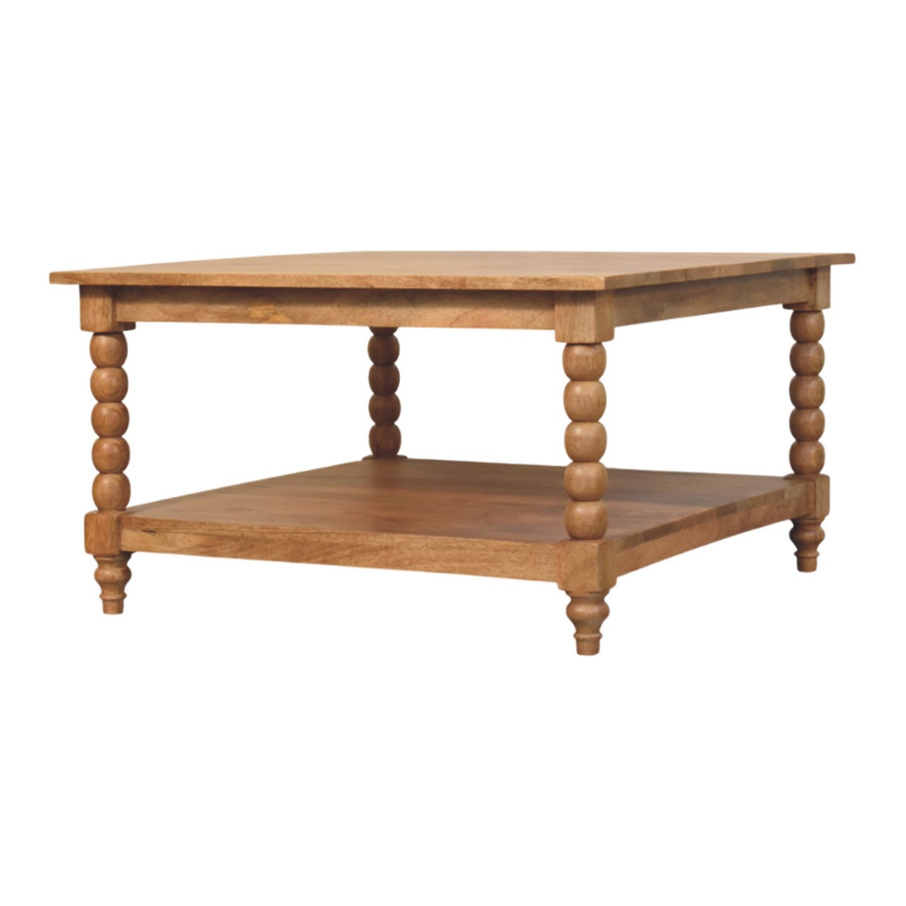 Solid Mango Wood Golden Teak Finished Spindle Leg Coffee Table - Image 2