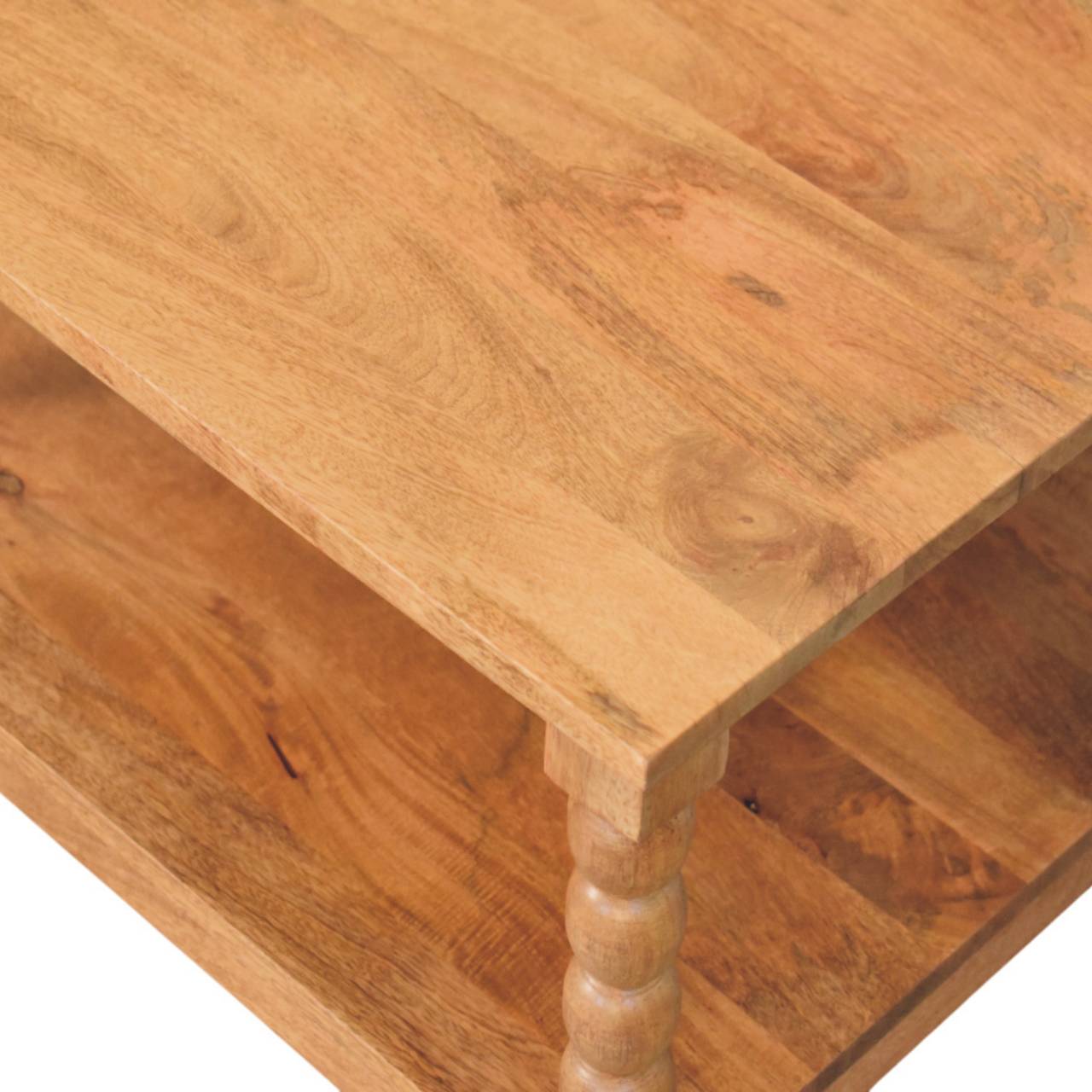 Solid Mango Wood Golden Teak Finished Spindle Leg Coffee Table - Image 4