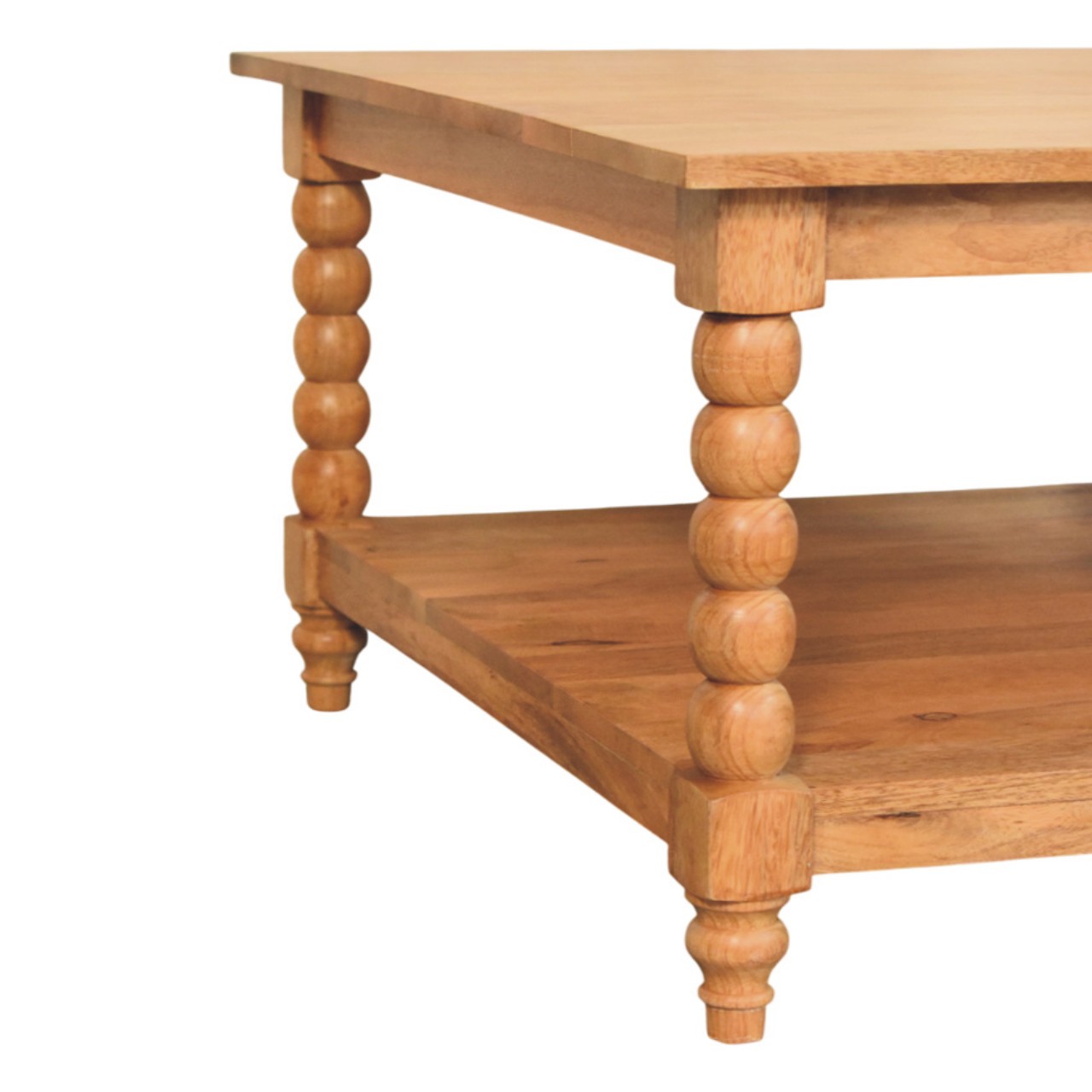 Solid Mango Wood Golden Teak Finished Spindle Leg Coffee Table - Image 6