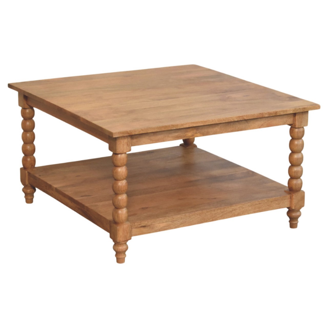 Solid Mango Wood Golden Teak Finished Spindle Leg Coffee Table - Image 7