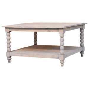 Solid Mango Wood Acid Wash Finish Spindle Legs Coffee Table