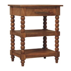 Solid Mango Wood Golden Teak Finished 1 Drawer Spindle Leg Side Table