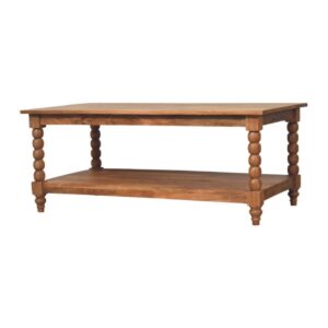 Solid Mango Wood Golden Teak Finished Spindle Leg Coffee Table