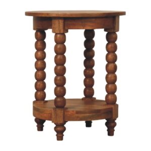 Solid Mango Wood Golden Teak Finished Spindle Legs Round Side Table