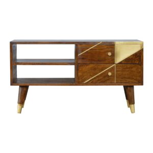 Solid Mango Wood Gold Geo Chestnut Media Unit