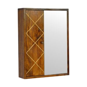 Solid Mango Wood Solid Chestnut Finished Mango Wood with Mirrored Door Cabinet