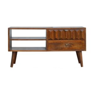 Solid Mango Wood Chestnut Finished Slot 2 Drawer Media Unit