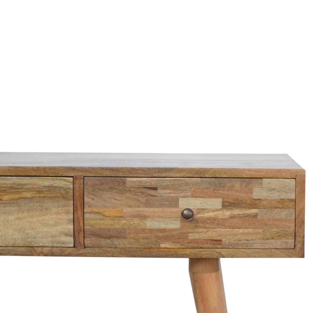 Solid Mango Wood Oak Finished 3 Drawer Patchwork Console Table - Image 2