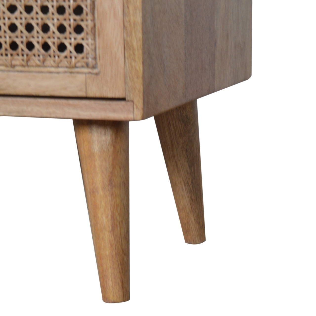 Solid Mango Wood Oak Finished Two Drawer Two Slot Rattan Front Media/Television Unit - Image 6