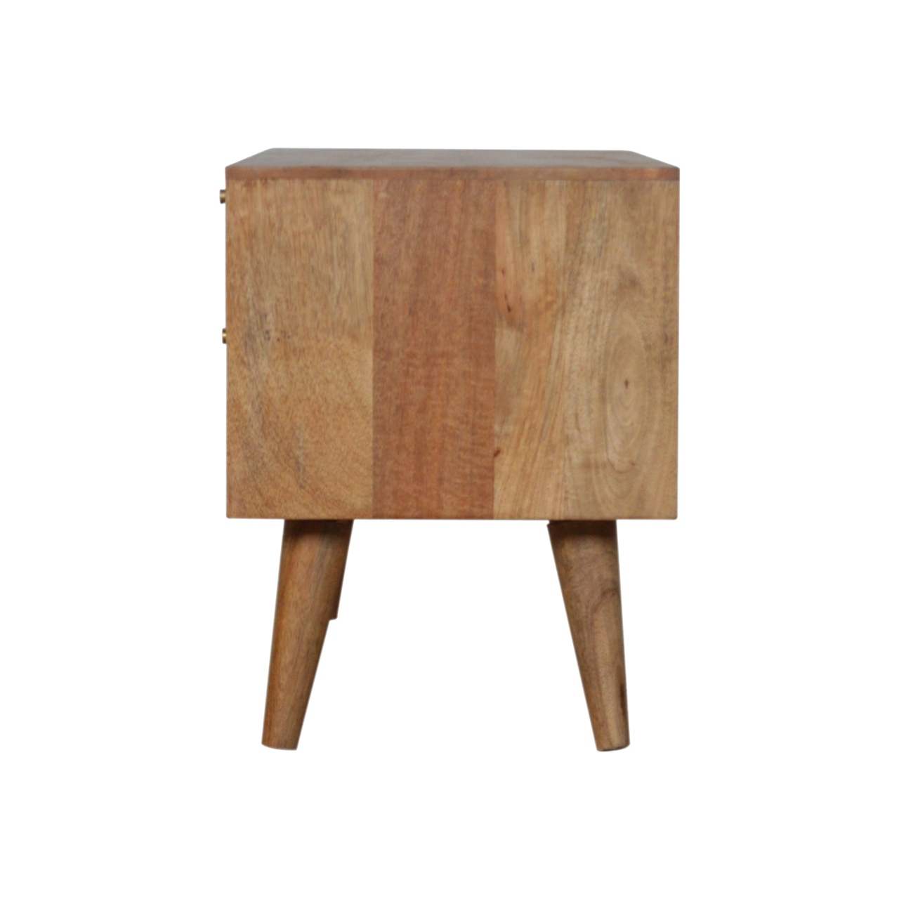Solid Mango Wood Oak Finished Two Drawer Two Slot Rattan Front Media/Television Unit - Image 8
