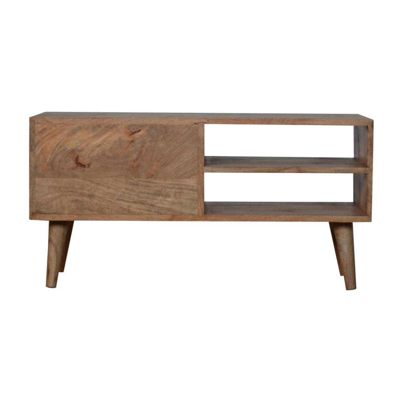 Solid Mango Wood Oak Finished Two Drawer Two Slot Rattan Front Media/Television Unit - Image 9