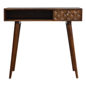 Solid Mango Wood Chestnut Finished Diamond Pattern Writing Desk