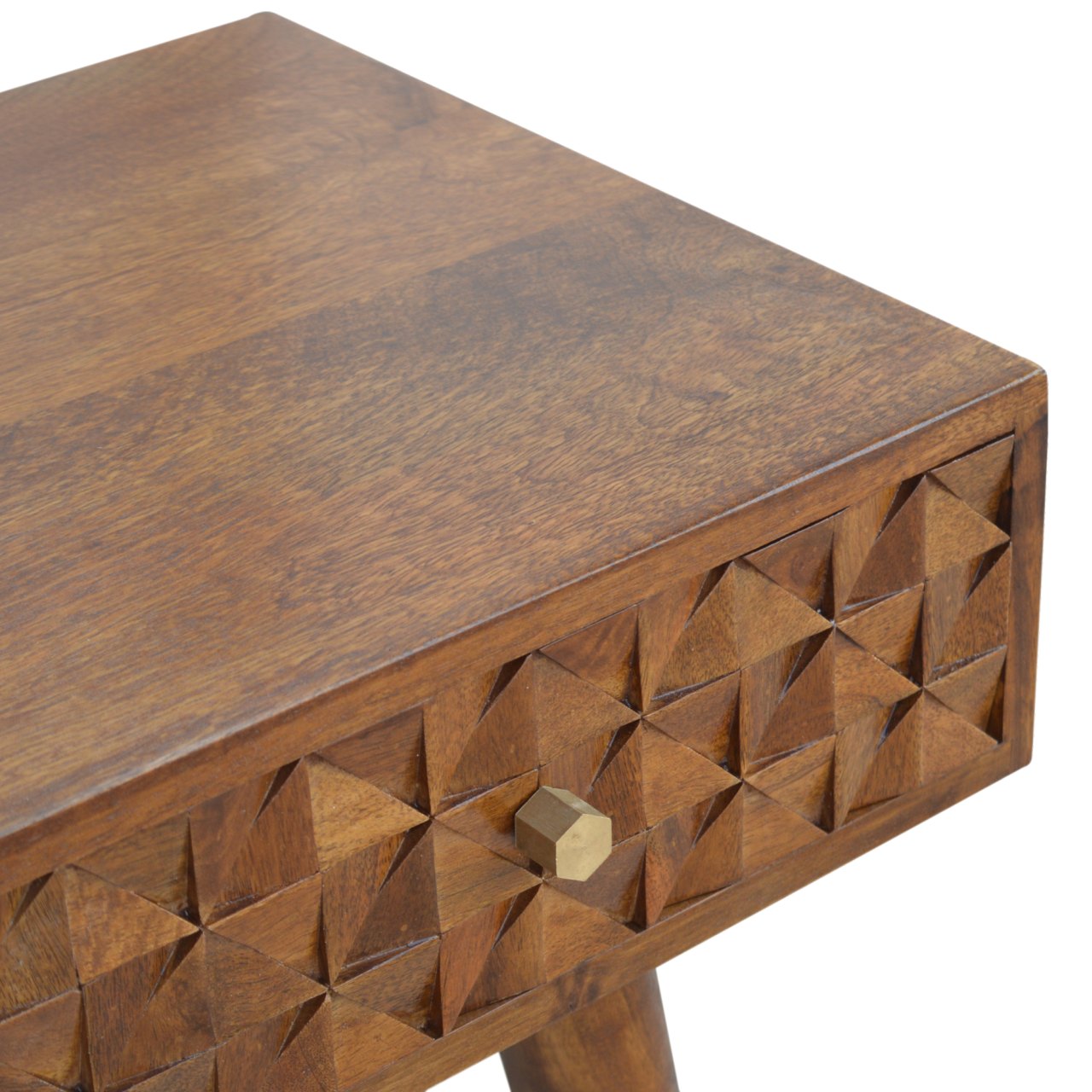 Solid Mango Wood Chestnut Finished 2 Drawer Diamond Carved Console Table - Image 4