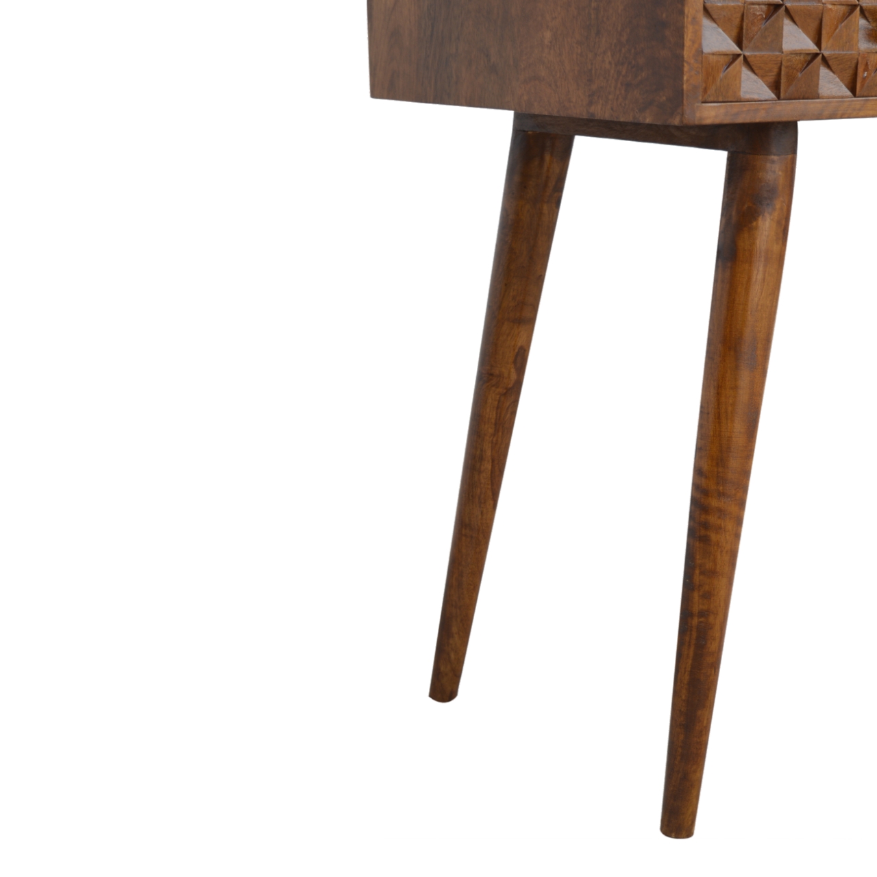 Solid Mango Wood Chestnut Finished 2 Drawer Diamond Carved Console Table - Image 6