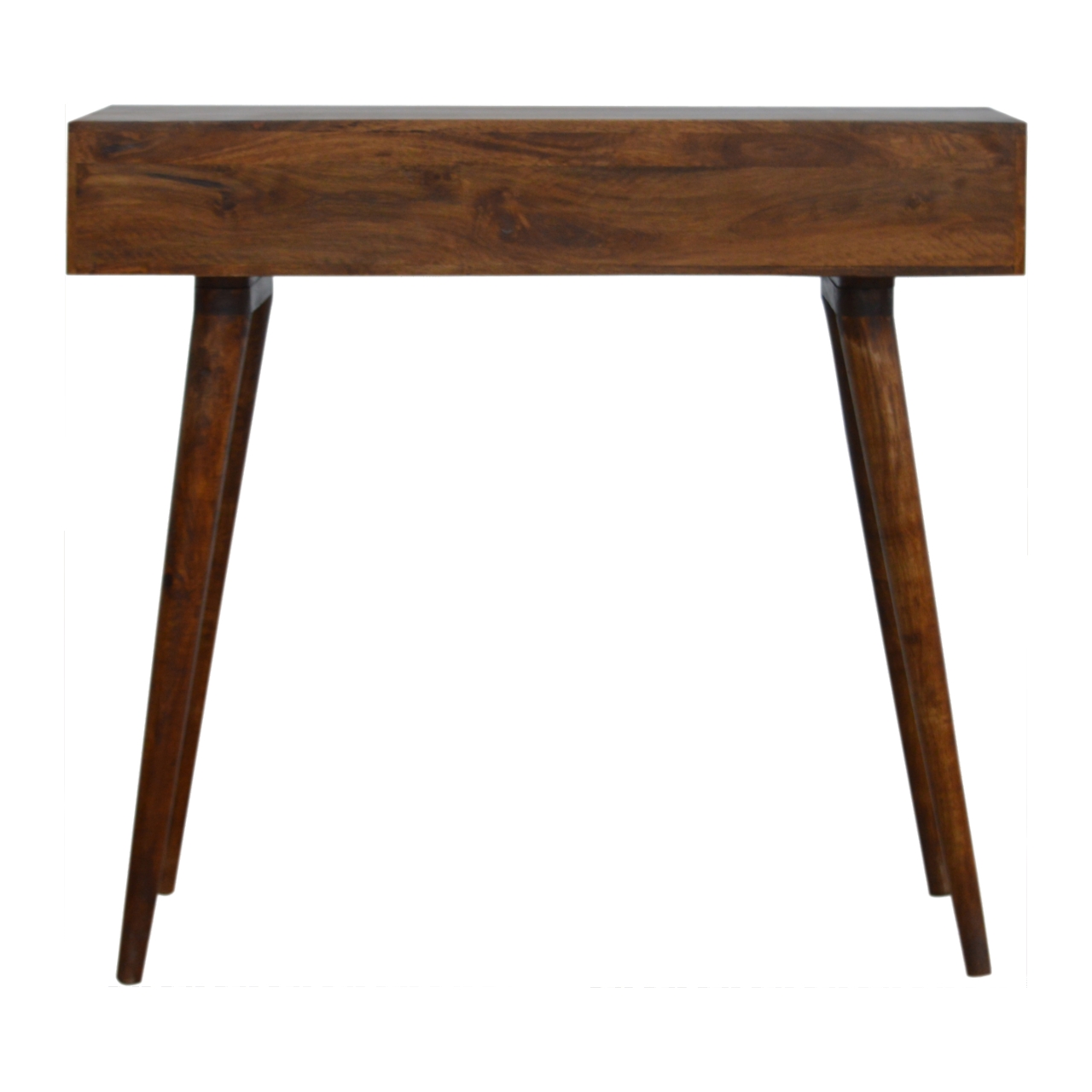 Solid Mango Wood Chestnut Finished 2 Drawer Diamond Carved Console Table - Image 9