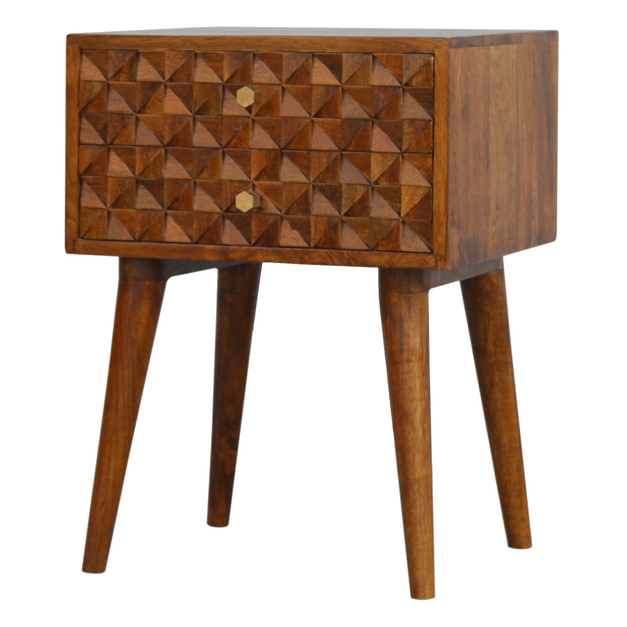 Solid Mango Wood Chestnut Finished 2 Drawer Diamond Pattern Bedside - Image 2