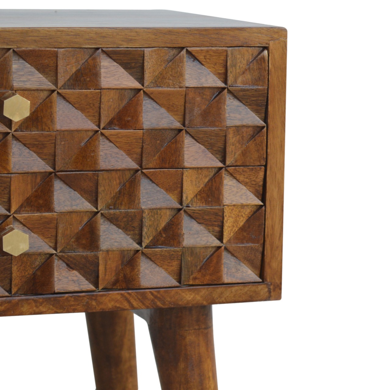 Solid Mango Wood Chestnut Finished 2 Drawer Diamond Pattern Bedside - Image 4