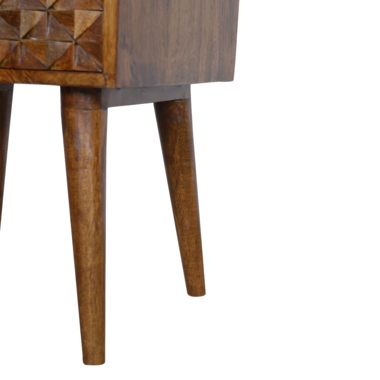 Solid Mango Wood Chestnut Finished 2 Drawer Diamond Pattern Bedside - Image 7