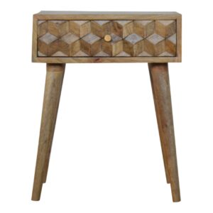 Solid Mango Wood Cube Carved 1 Drawer Bedside
