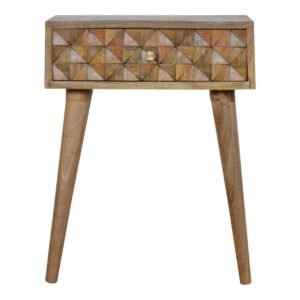 Solid Mango Wood Oak Finished 1 Drawer Diamond Pattern Bedside