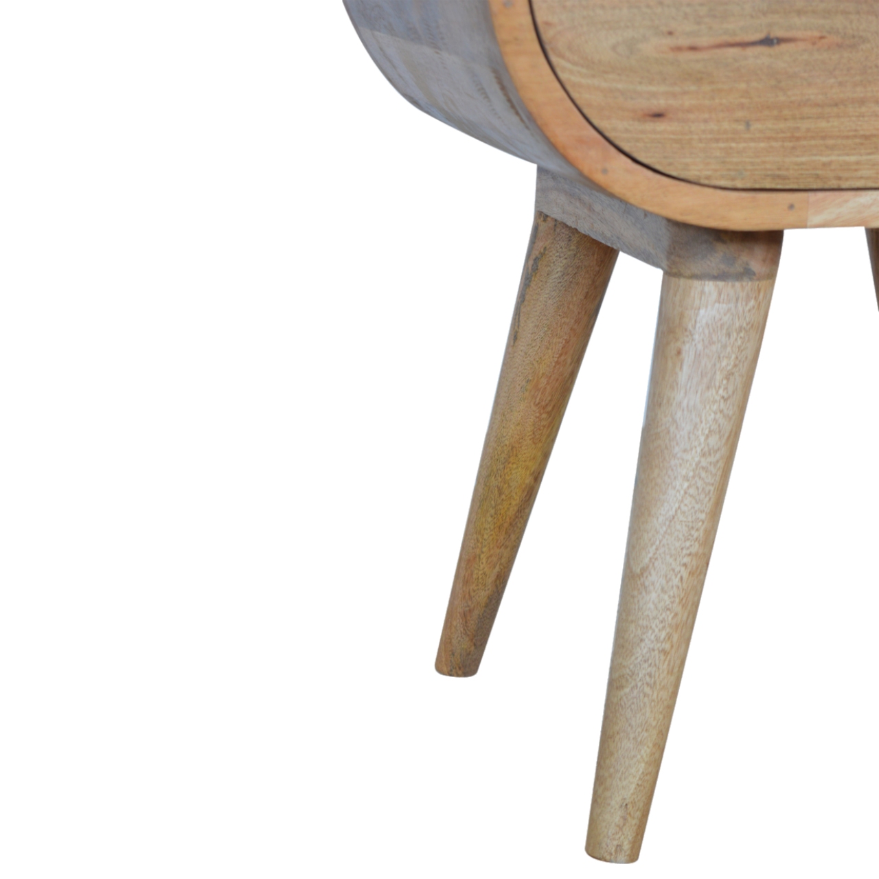 Solid Mango Wood Oak Finished 1 Drawer Rounded Open Slot Bedside - Image 5