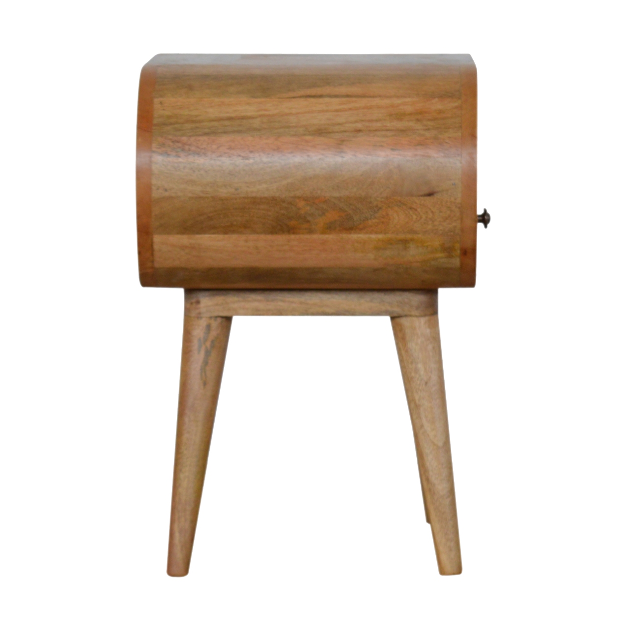 Solid Mango Wood Oak Finished 1 Drawer Rounded Open Slot Bedside - Image 8