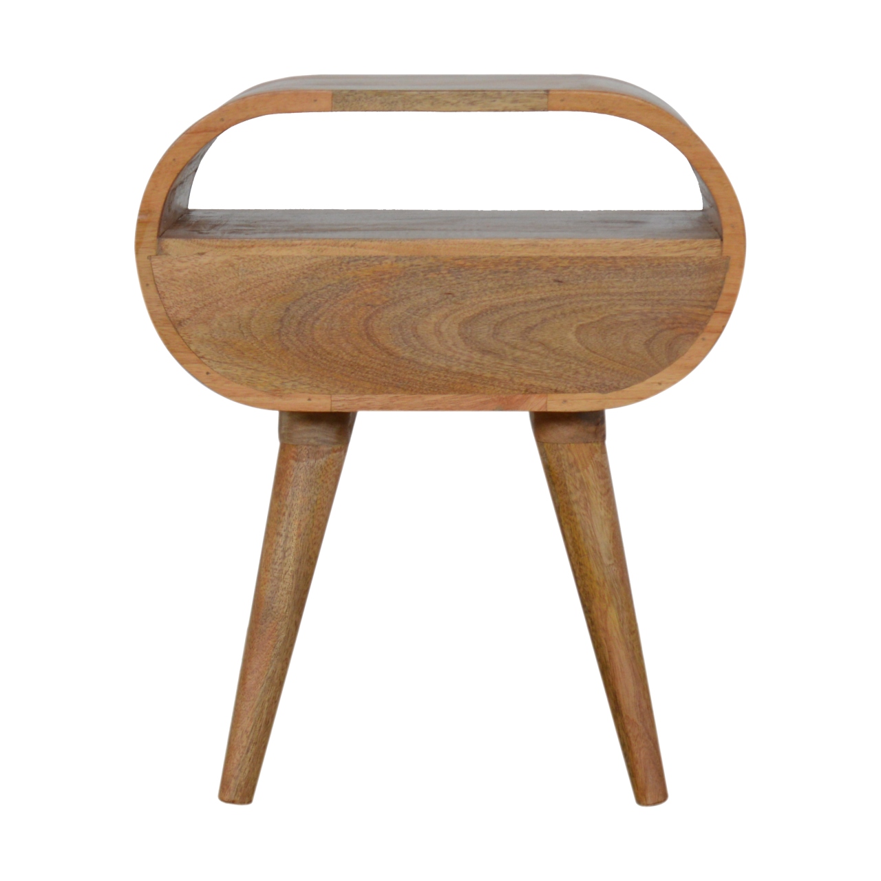 Solid Mango Wood Oak Finished 1 Drawer Rounded Open Slot Bedside - Image 9