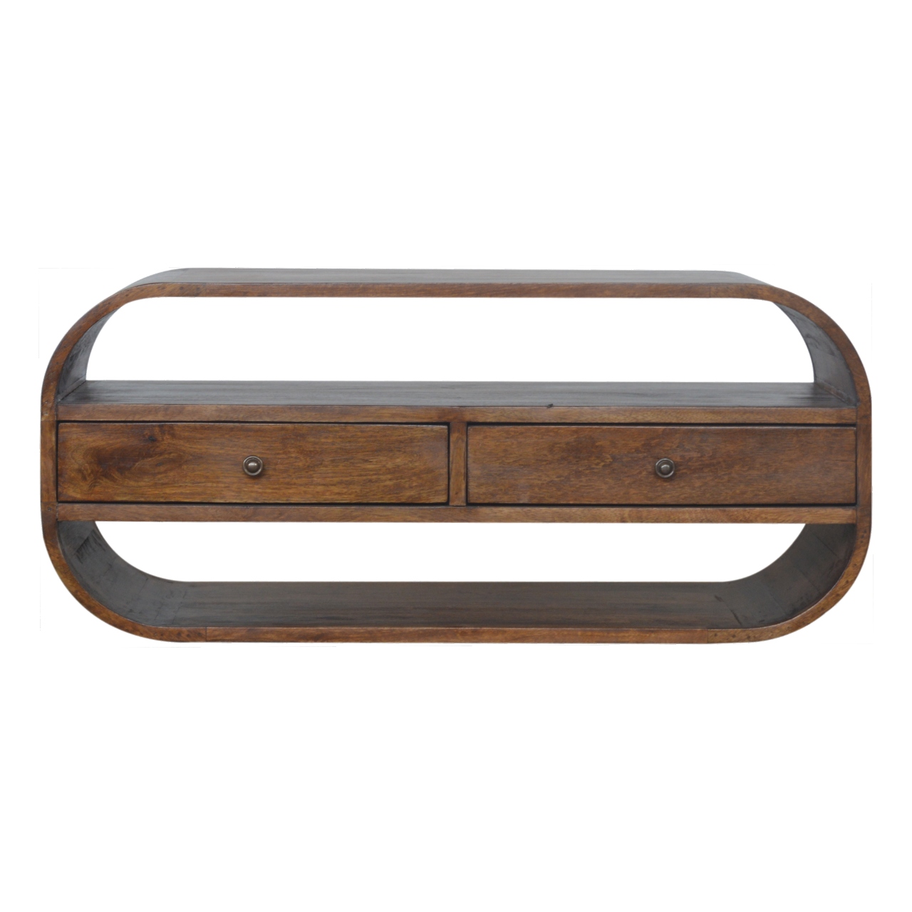 Solid Mango Wood Wall Mounted Chestnut Finished Circular Media Unit