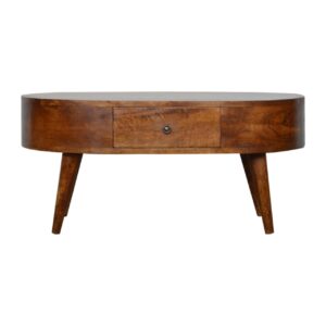 Solid Mango Wood Chestnut Rounded Coffee Table