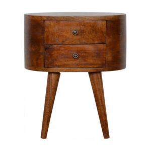Solid Mango Wood Chestnut Rounded Bedside Table