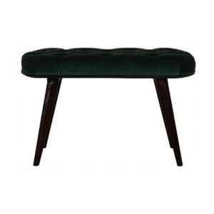 Solid Mango Walnut Finished Legs Emerald Cotton Velvet Fabric Deep Button Scandinavian Style Bench/Stool