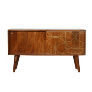 Solid Mango Wood Chestnut Gold Inlay Abstract Sideboard